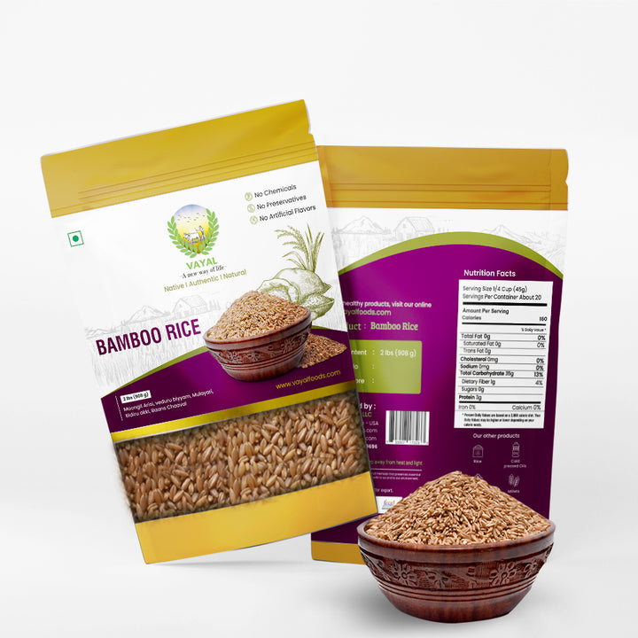 Bamboo Rice -  100% Wild Forest Brown Bamboo Rice (2 lbs) - Vayal Foods